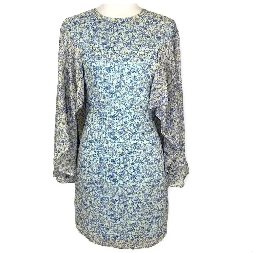 Intropia White and Blue Floral Batwing Dress EU Size 34